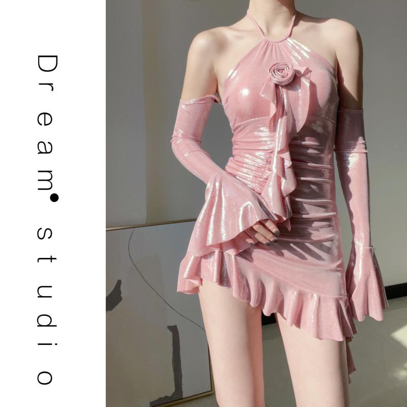 ワンピース 水着 レディース かわいい 夏 プール ビーチ ピンク カジュアル 長袖 スカート スイム ウェア