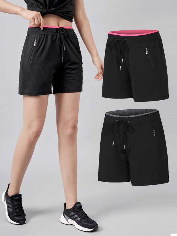 レディース スポーツ トレーニング ショーツ ランニング フィットネス ヨガ 速乾 通気性 カジュアル パンツ 夏 薄手 ポケット ジッパー