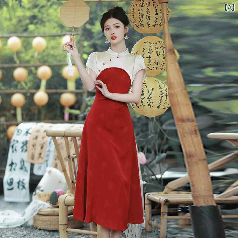 レディース コスプレ イベント 漢服 チャイナドレス風 中国 ロング レトロ レトロ スタンドカラー 民族 夏