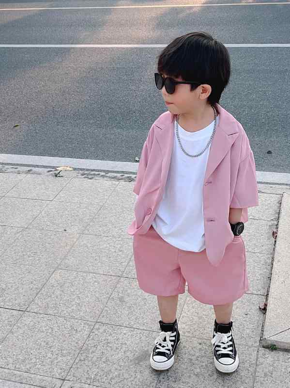 子供服 キッズ スーツ セット 男の子 おしゃれ 夏 韓国 カジュアル パフォーマンス ピンク 夏 半袖 半ズボン コットンブレンド ユニセックス