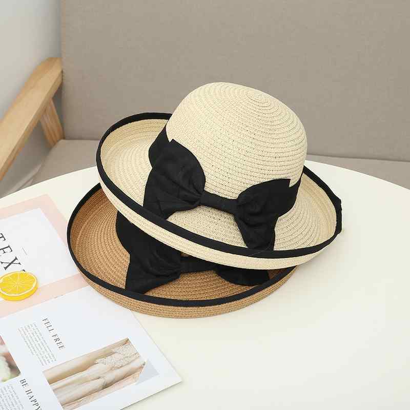 帽子 レディース 夏 日焼け防止 つば広 麦わら帽子 太陽 釣り 海辺 休暇 ビーチハット レジャー 蝶ネクタイ
