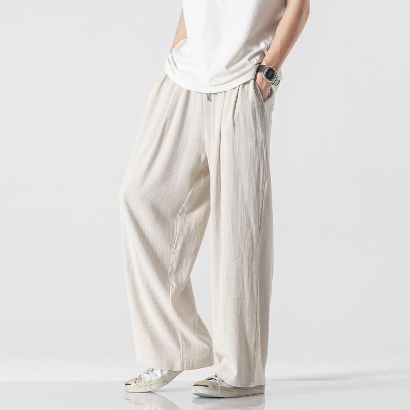 メンズ パンツ ズボン リネン カジュアル パンツ チャイナ風 ストレート パンツ 夏 大きめサイズ パンツ 綿 リネン パンツ