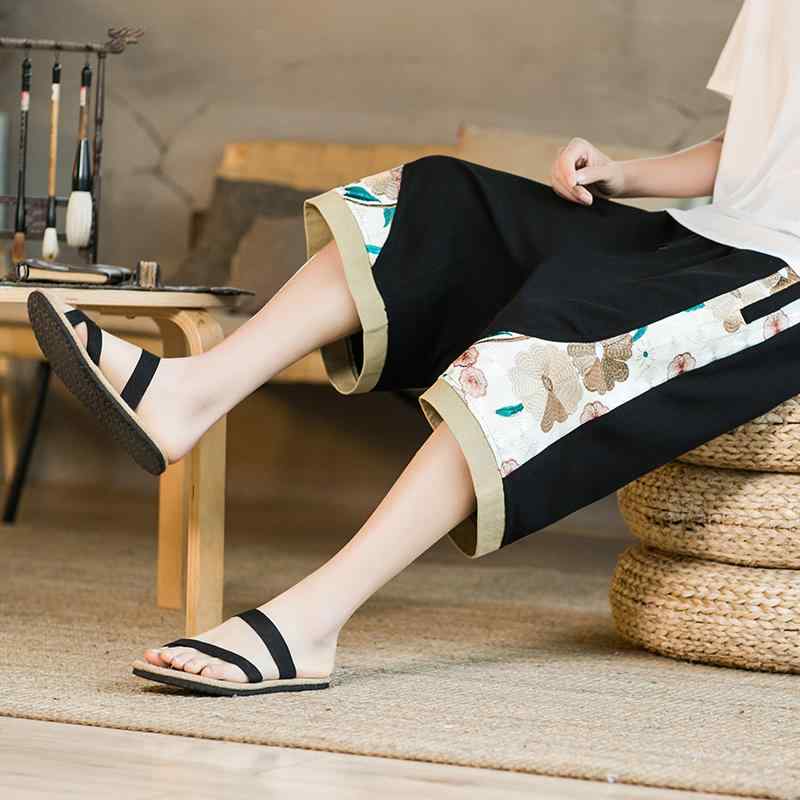 メンズ パンツ ズボン 中国風ファッション ファッション 七分丈パンツ 夏 薄手 チャイナ風 刺繍 七分丈パンツ レトロ 大きめサイズ ストレート カジュアルショーツ