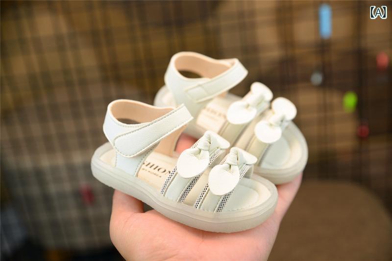 ベビー サンダル 幼児 夏 赤ちゃん ステップ イン シューズ 靴 レディース リボン かわいい ソフト ソール ベージュ ピンク オープントゥ