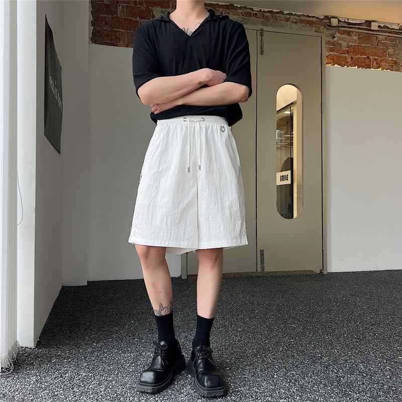 ハーフパンツ メンズ 夏 ダブル オープン ジッパー装飾 カジュアルショーツ スポーツ ストレート レッグミドルパンツ 薄手 ハイウエスト ワイドレッグパンツ