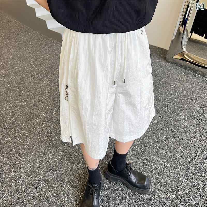 ハーフパンツ メンズ 夏 ダブル オープン ジッパー装飾 カジュアルショーツ スポーツ ストレート レッグミドルパンツ 薄手 ハイウエスト ワイドレッグパンツ