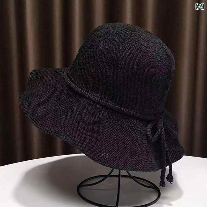 漁師の帽子 レディース 夏 海辺 ビーチ サンシェード 太陽 帽子 韓国 ファッション カジュアル クール 蝶ネクタイ(4)