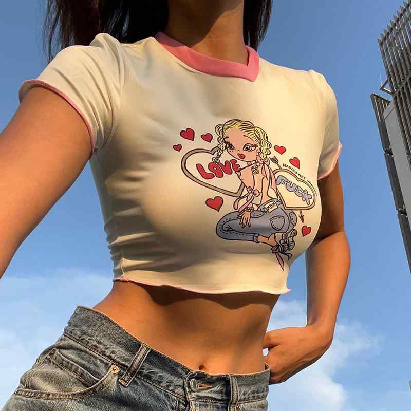 ファッション トップス Tシャツ ショート へそ出し スリム フィット セクシー アメリカン レトロ 夏 レディース レディース