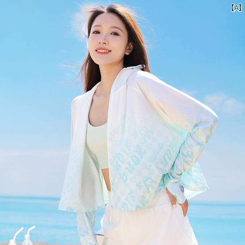 グラデーション フェイスカバー フード クロップド丈 日焼け防止 服 レディース 夏 薄手 通気性 スポーツ レジャー(4)