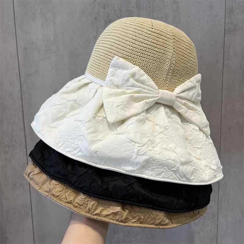 レディース 夏 帽子 日焼け防止 日よけ リボン リネン つば広 フィッシャーマン ハット ベイスン