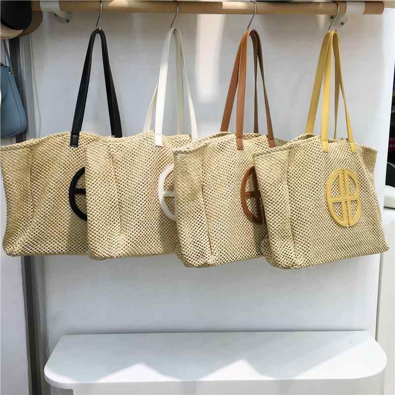 レディース バッグ 夏 大容量 わら 織り 手持ち 肩 トートバッグ 編み込み カジュアル かわいい(4.0)