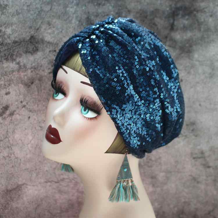 ターバン ハット アメリカ レトロ スパンコール キラキラ 結び目 プリーツプルオー バー ハット 韓国 春夏 光沢 レディース