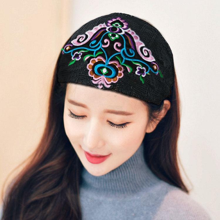 エスニック 刺繍 薄手 レース ヘッドバンド エスニック 夏 カバー つば広 ターバンヘッド バンド レトロ レディース ヘアアクセサリー カチューシャ