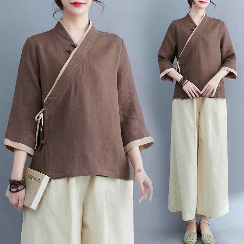 レディース ファッション カジュアル 婦人服 漢服 夏 仏教 瞑想 瞑想 服 瞑想 チャイナ風 トップス 芸..