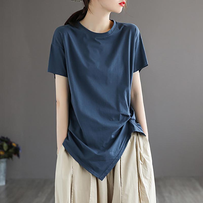 レディース ファッション カジュアル 婦人服 夏 不規則 ブリーツ 大きめサイズ 半袖Tシャツ 芸術 レト..