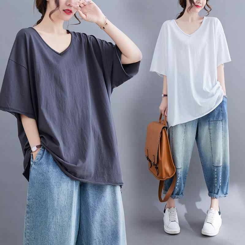 レディース ファッション カジュアル 婦人服 夏 大きめサイズ 半袖 Tシャツ スリム トップス vネック ゆったり 五分袖 芸術 ステッチ