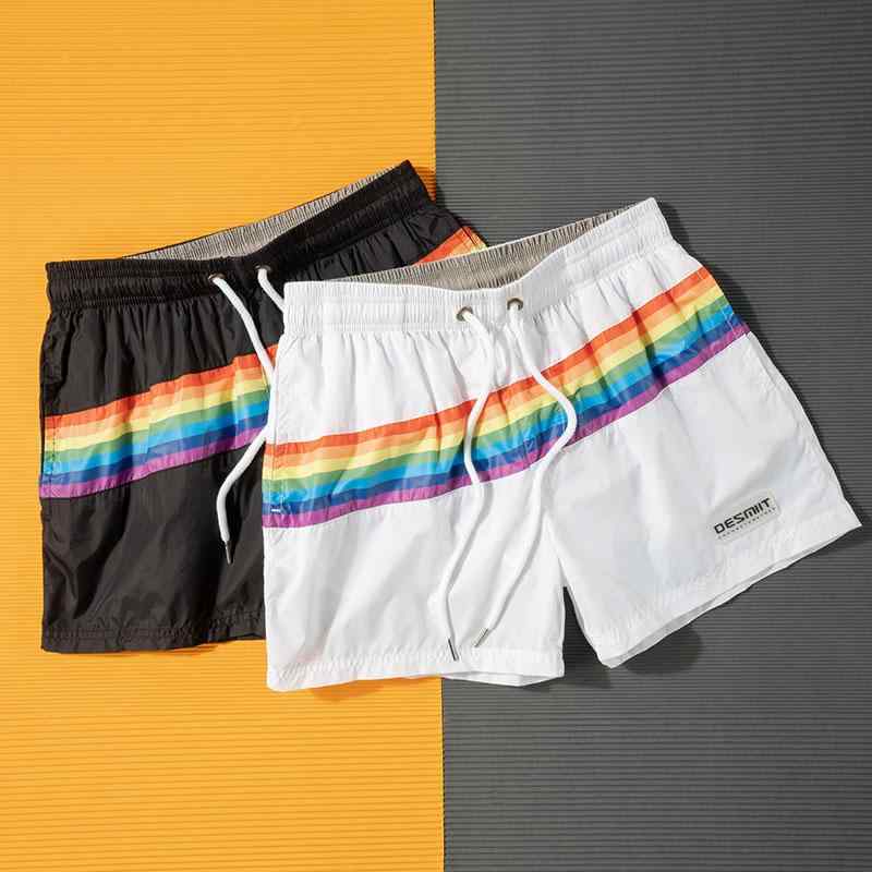 夏 速乾 レインボー ショーツ メンズ 通気性 スポーツ 海辺 水泳 カジュアル ビーチ パンツ ブラック ..