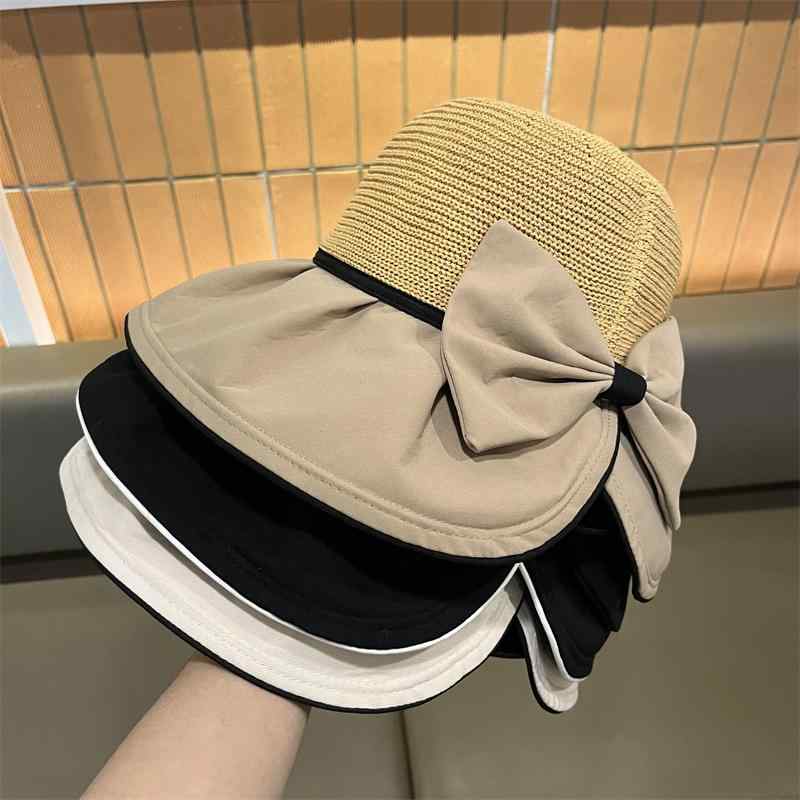 レディース 帽子 韓国 リボン 夏 屋外 つば広 ビニール 抗UV 海 エレガント 麦わら リボン かわいい おしゃれ
