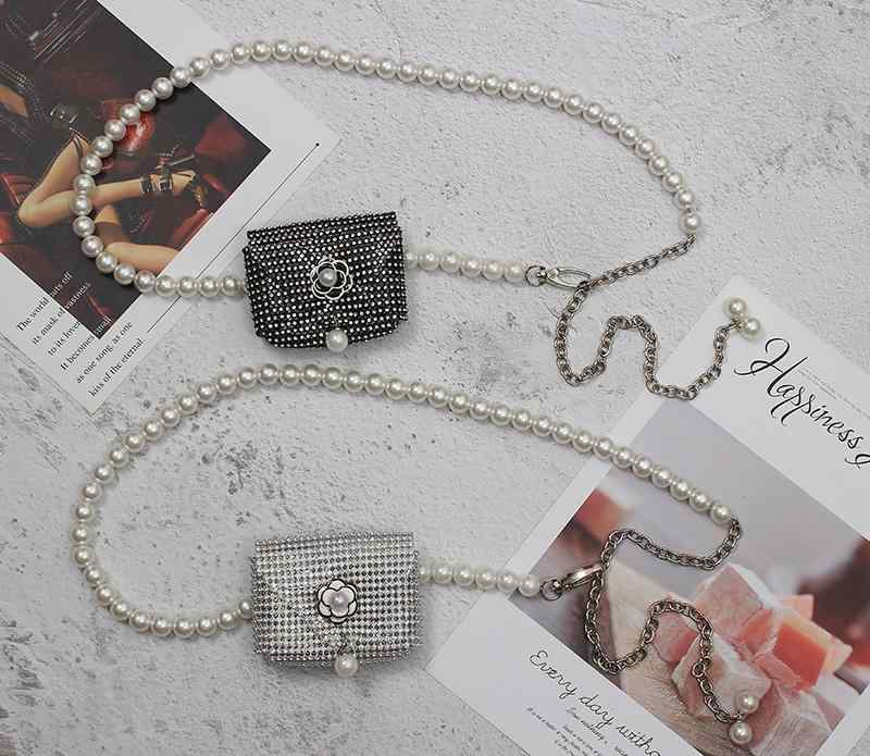 レディース チェーン ベルト 薄手 装飾 ドレス スカート 夏 パール ウエスト アクセサリー バッグ ラインストーン ミニ