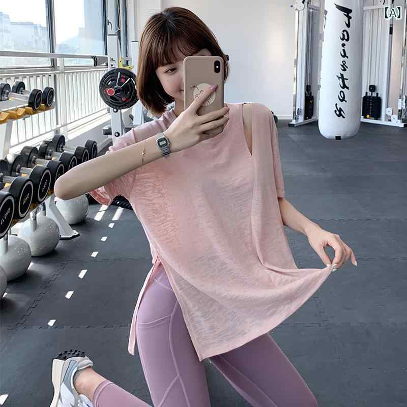 レディース スリット 結び スポーツ Tシャツ ゆったり 大きめサイズ ランニング フィットネスウェア 速乾 トップス 夏 薄手 半袖 ヨガ