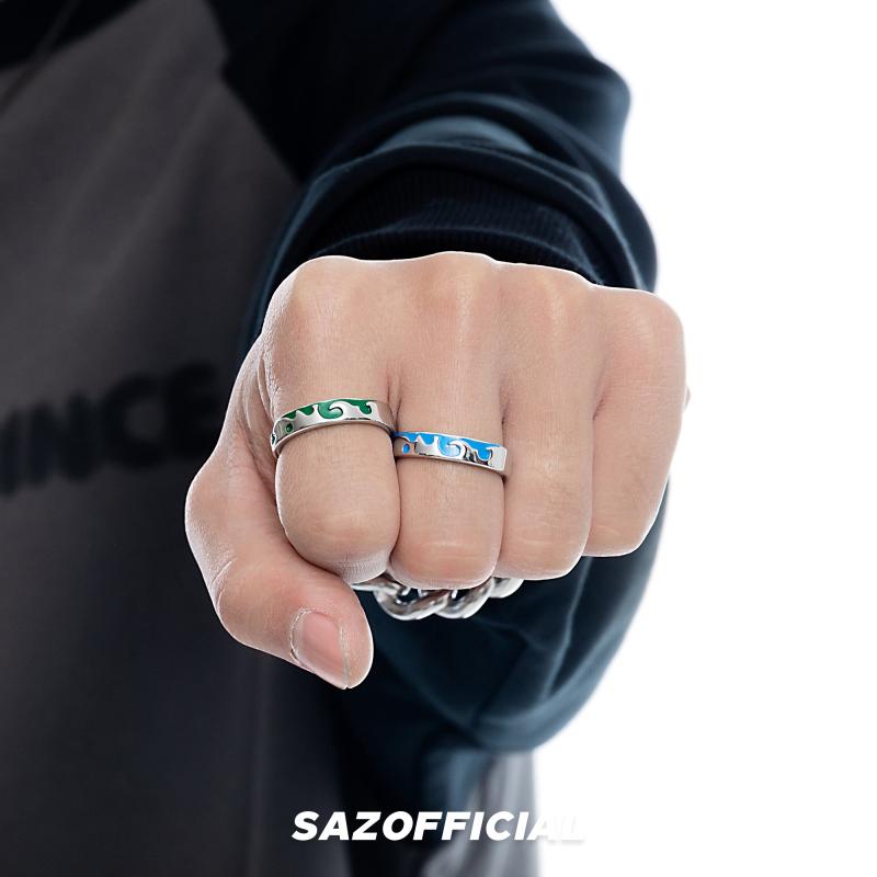 メンズ レディース リング カラー シリーズ グリーン リキッド ヒップホップ カップル クール チタン鋼