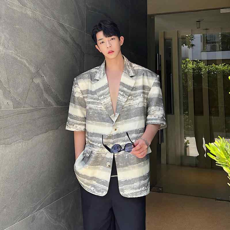 韓国 ジャケット ストレートヘム レジャー 夏 メンズ カジュアル ファッション かっこいい