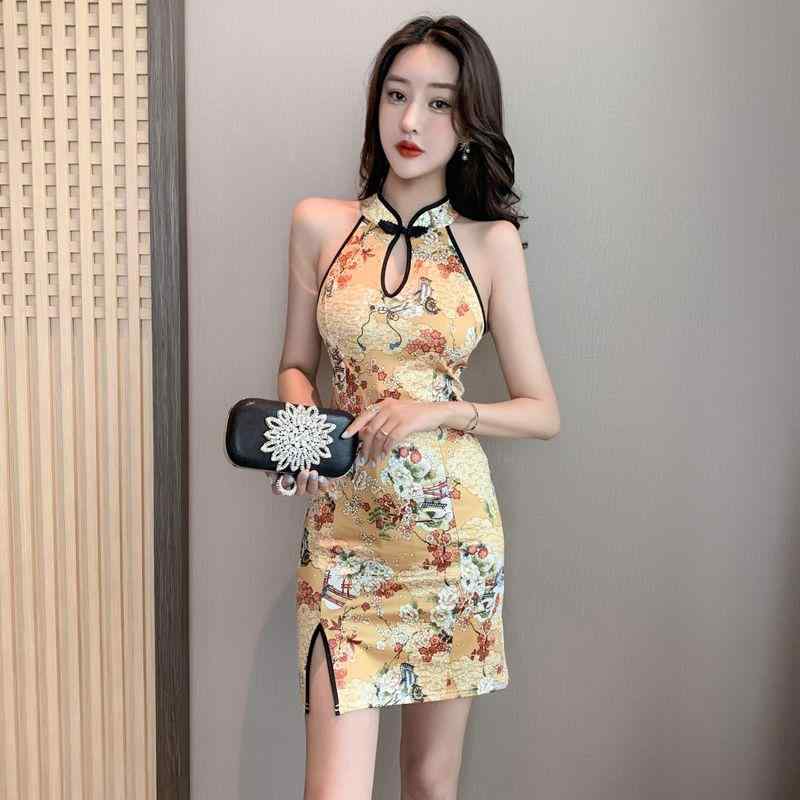 China Dress - ヴィンテージ風 ナイトワーク バックレス スリット入り フットマッサージ師 夏 チャイナドレス