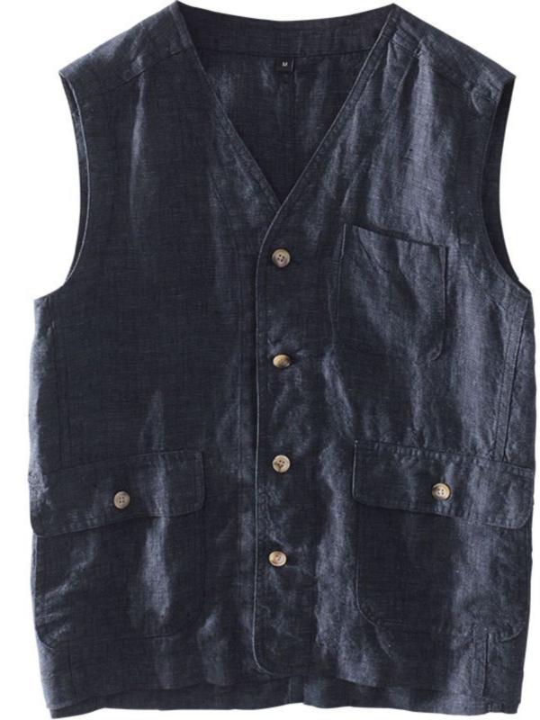 ベスト ジレ チョッキ メンズ おしゃれ カジュアル 大きめサイズ Vネック シングルブレスト ネイビー 夏