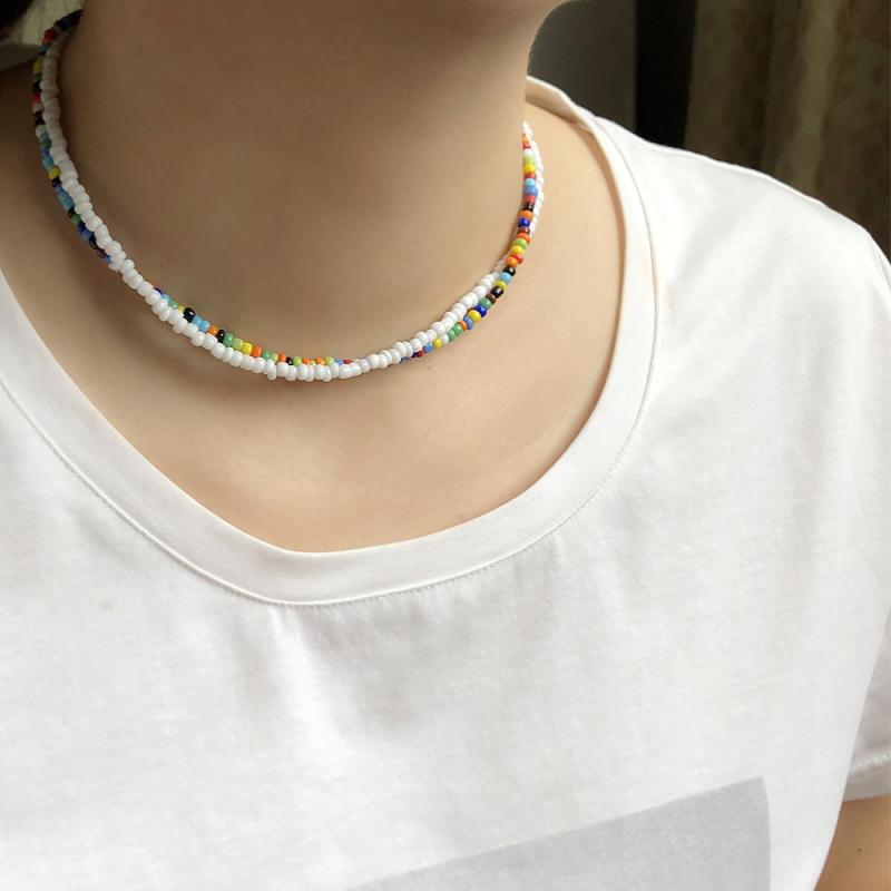 Rhinestone - ネックレス 夏 レディース ライス ビーズ 鎖骨 チェーン フレッシュ 学生 ネックレス カップル 親友 贈る ショート アクセサリー