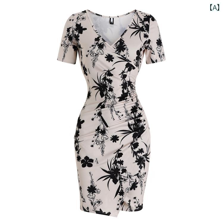 セクシー 軽やか 大人 フレンチ ローネック vネック スリムウエスト 半袖 タイトヒップ 夏 ショート丈