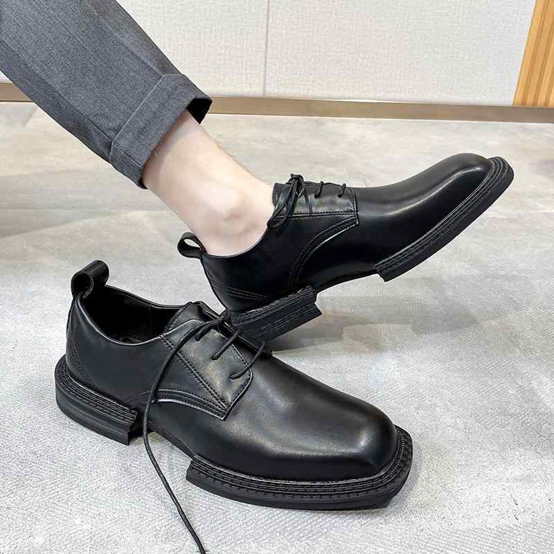 夏 メンズ 革靴 英国風 通気性 ビジネス フォーマル カジュアル 厚 ブリ ティッシュ スクエアトゥ