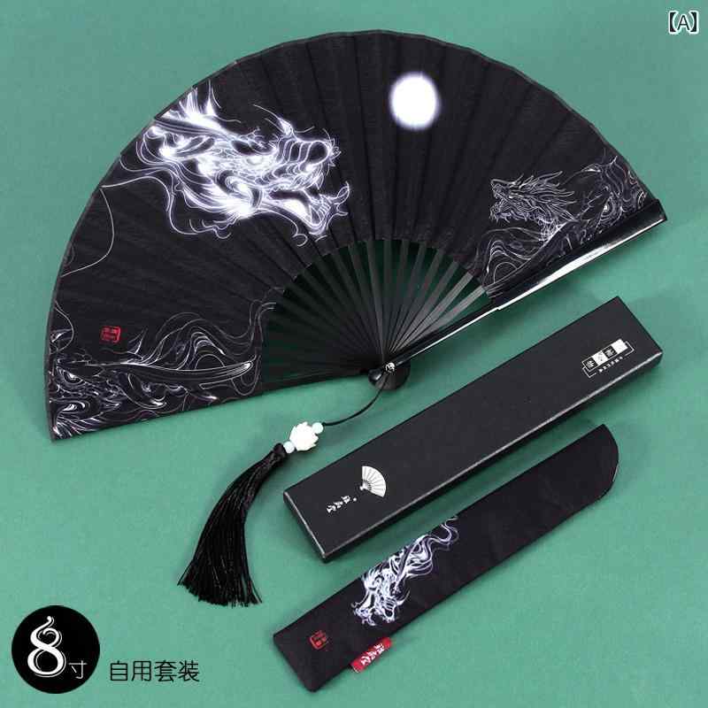 虎 中国 扇子 メンズ レトロ 絵画 子供 韓服 小型 韓国 龍 和風 団扇 扇 ダンス ギフト 飾り ドラゴン 8インチ 夏