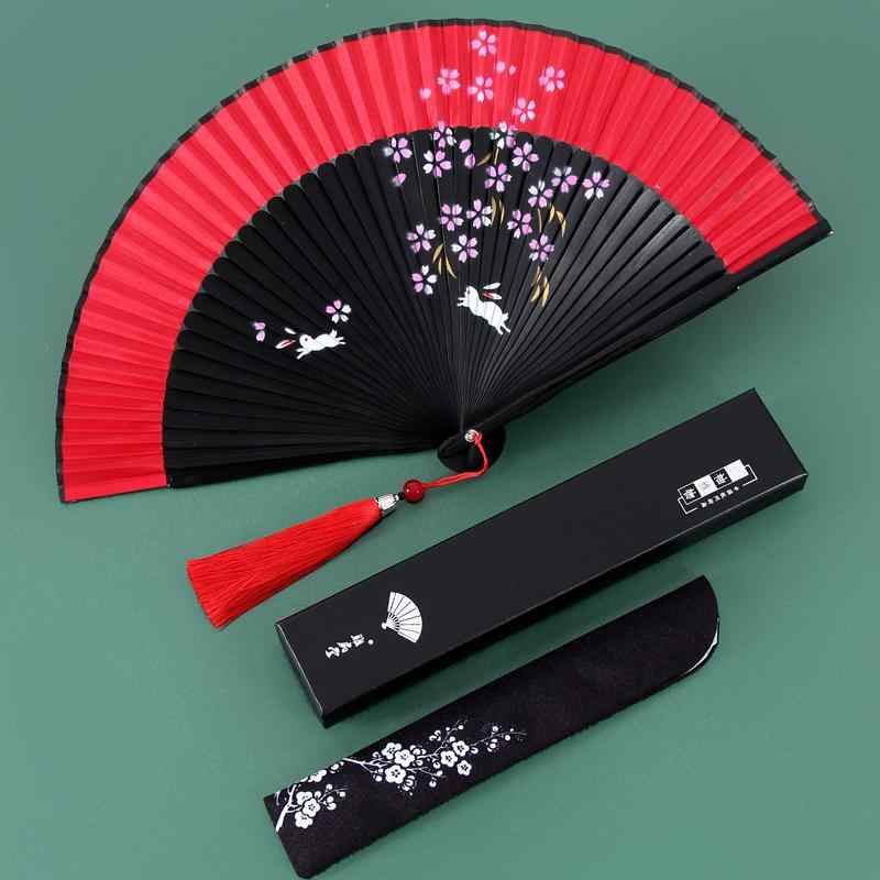 扇子 ウサギ レディース レトロ 夏 ポータブル 赤 チャイナ風 ダンス スムーズ 小型 扇 韓国 ダンス 舞..