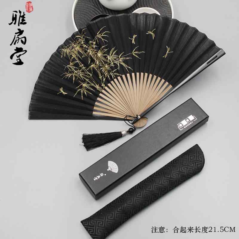 扇子 レトロ 竹 タッセル ファン 夏 レトロ クラフト ファン メンズ ポータブル 和風 韓国神雷神 黒 団..