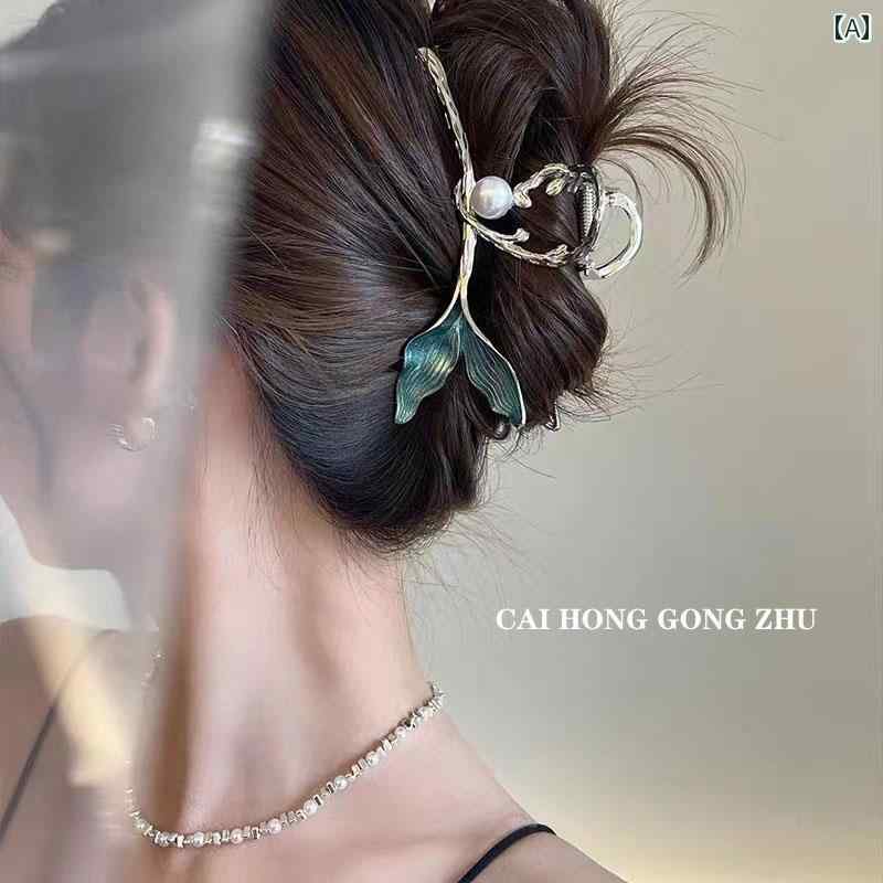 ヘアクリップ かわいい フィッシュテール パール クリップ レディース 大きめ サメ...