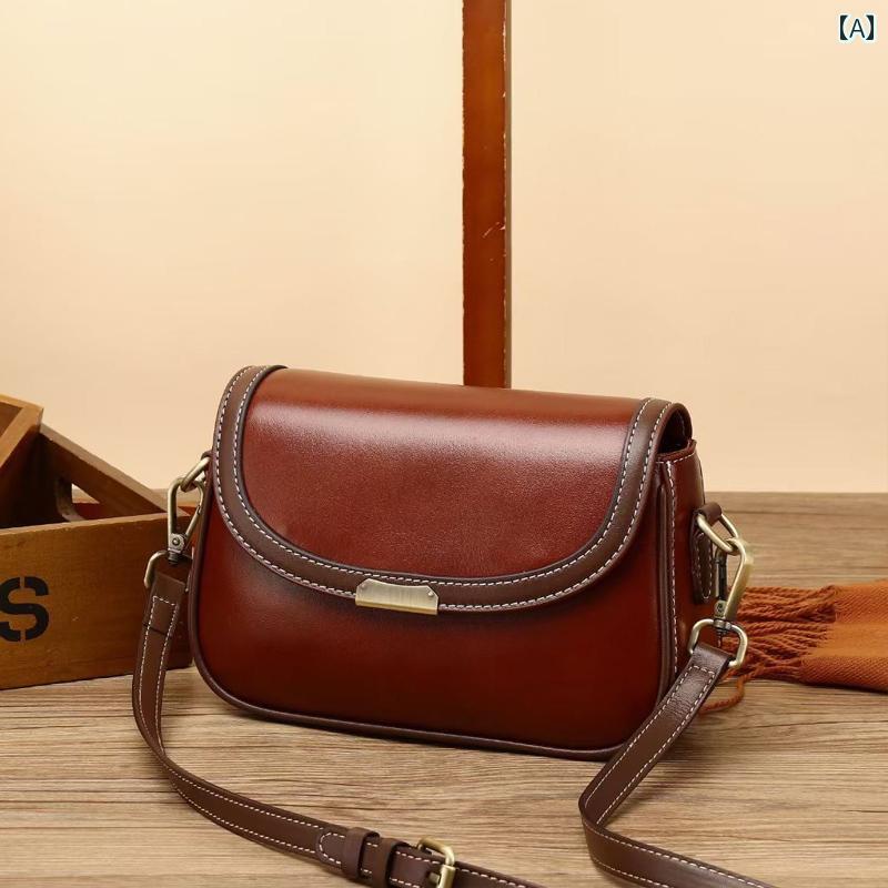 バック 牛革 小型 コンパクト ショルダー クロスボディ 横長 ボックス 立体 6 カラーブロック 2使い 茶エッジ 白ステッチ カバータイプ 植物タンニンめし ソフト 丈夫 耐久性 軽量 モダン(4)