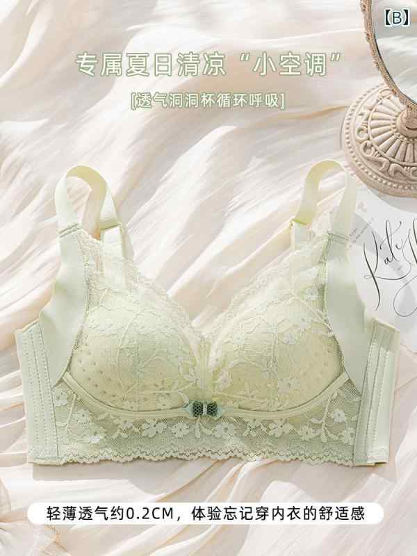セキュアデポのブラジャー レディース 薄手 下着 夏 レース 通気性 リボン フェミニン おしゃれ 魅力 エレガント サポート たるみ防止｜アングル3
