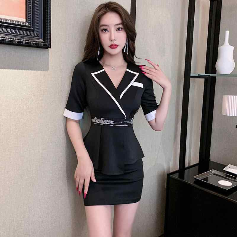 美容系 サロン 制服 接客 ユニフォーム レディース シンプル バイカラー タイトスカート セットアップ キレイ目 大人 大きめサイズ