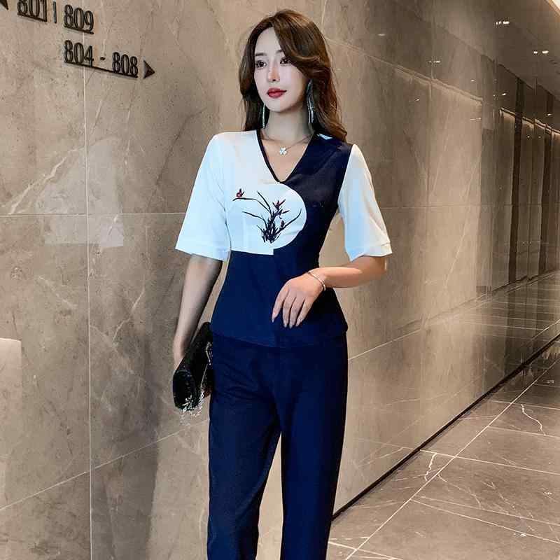 美容系 サロン 制服 接客 ユニフォーム レディース チャイナ風 クール キレイ目 カジュアル パンツ セ..