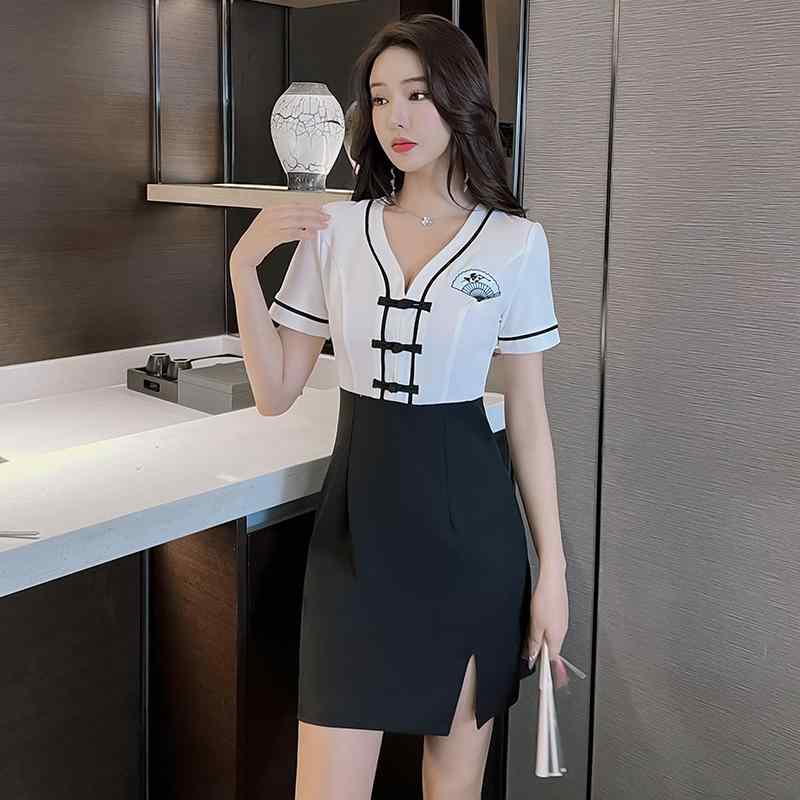 美容系 サロン 制服 接客 ユニフォーム レディース スリッド入り ハイウエスト ワ...