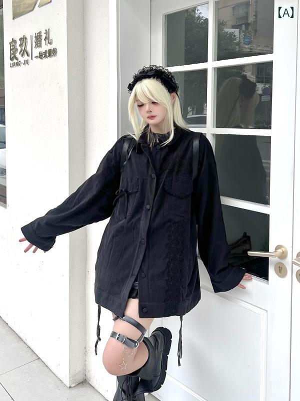 レースジャケット 白 黒 ゴシック サブカルチャー 無地 ゆったり 大きいサイズ ダーク ストリート モード おしゃれ