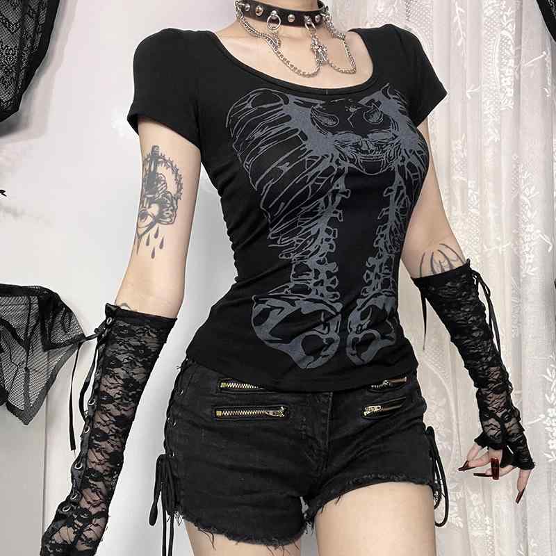 Other - ゴシック 衣装 ハロウィン コスチューム 衣装 ダーク クール Y2K セクシー カジュアル 半袖 Tシャツ レディース ブラック 黒 パンク ガーリー サブカルチャー