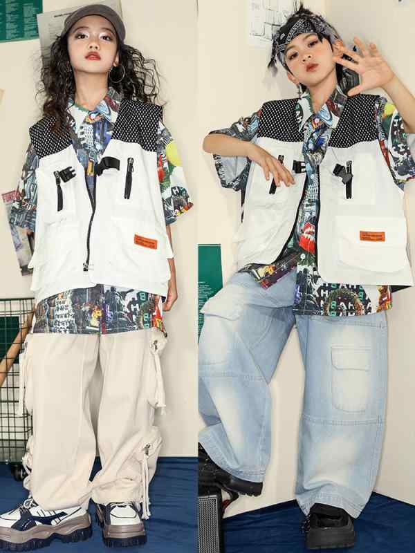 子供 ヒップホップ メンズ レディース オーバーサイズ ダンサー カジュアル トップス デニム パンツ セ..