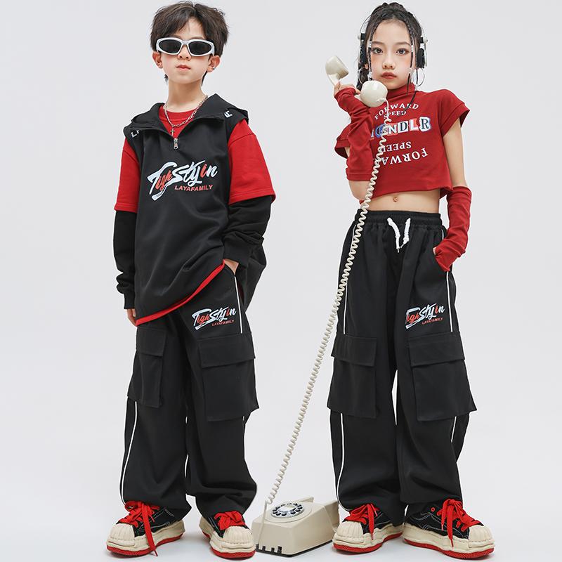 子供 キッズウェア ヒップホップ ストリート ファッション 長袖 セットアップ ゆったり ダンス パフォーマンス 衣装 かっこいい クール イベント