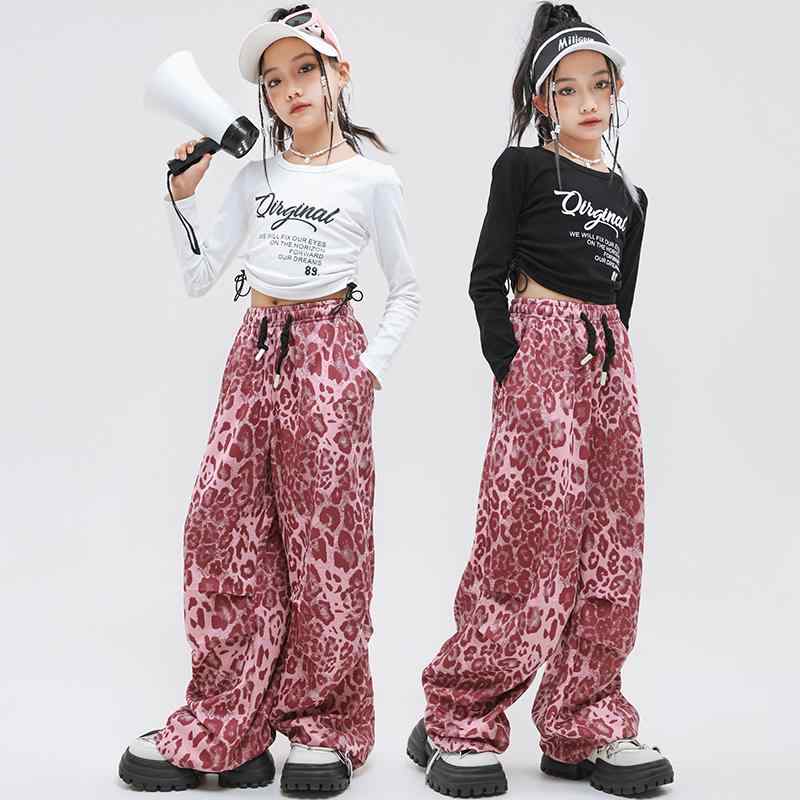 子供服 女の子 ファッション ジャズダンス ヒップホップ キッズ ピンク ヒョウ柄 パンツ Tシャツ ド演奏 パフォーマンス ステージ衣装 個性 アクティブ