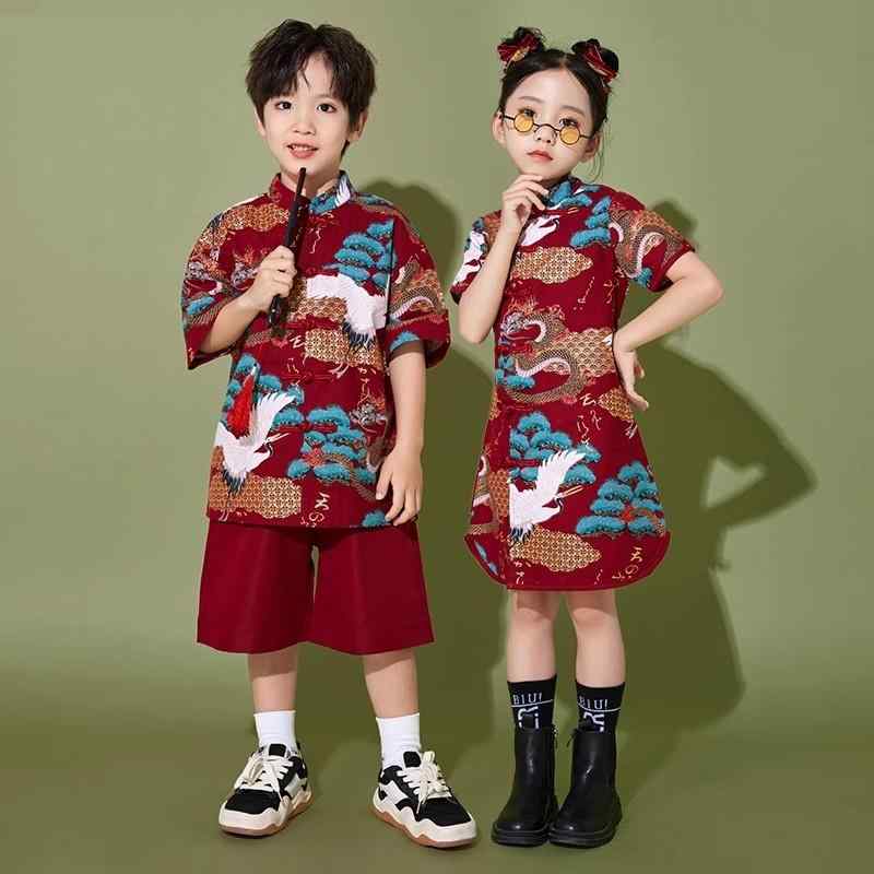 Occidental Goods - 子供服 キッズ チャイナ風 伝統 パフォーマンス 衣装 漢服 コーラス ユニフォーム コスチューム お祭り 秋 兄妹
