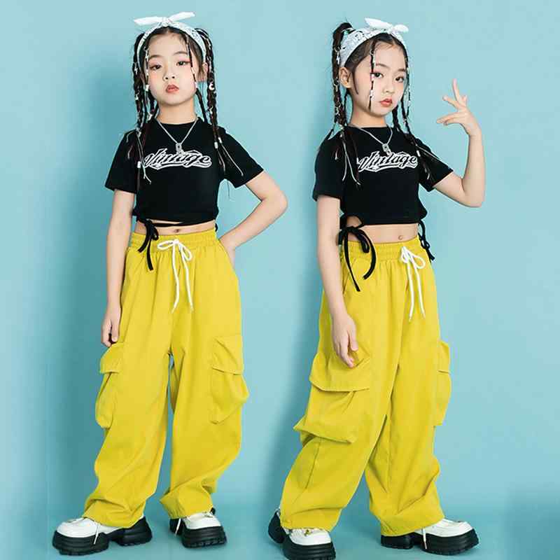 子供 ファッション 女の子 短丈 トップス ゆったり ズボン ポケット パンツ カジュアル ダンサー フェミニン コーデ 半袖 へそ出し