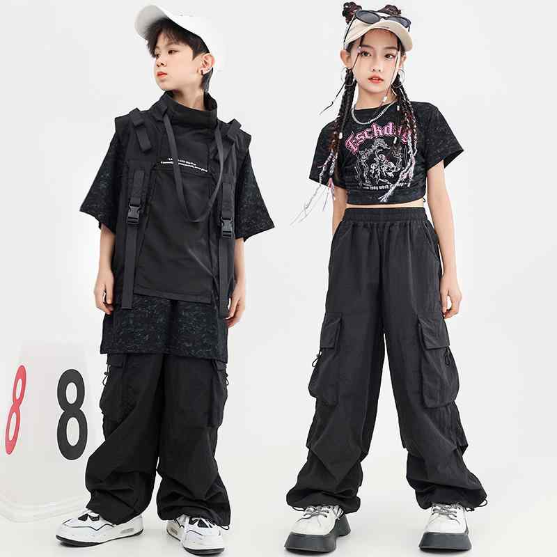 子供 ヒップホップ 服 夏 ストリート 男の子 半袖 セット 女の子 ジャズ ダンス 個性 パフォーマンス ..