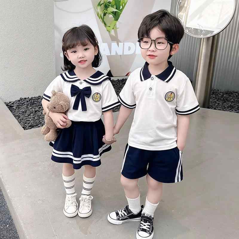 子供 キッズウェア ジュニア 小学生 幼児 制服風 写真 パフォーマンス ダンス 衣装 イベント 発表会 かわいい 半袖 スカート パンツ セットアップ くま リボン
