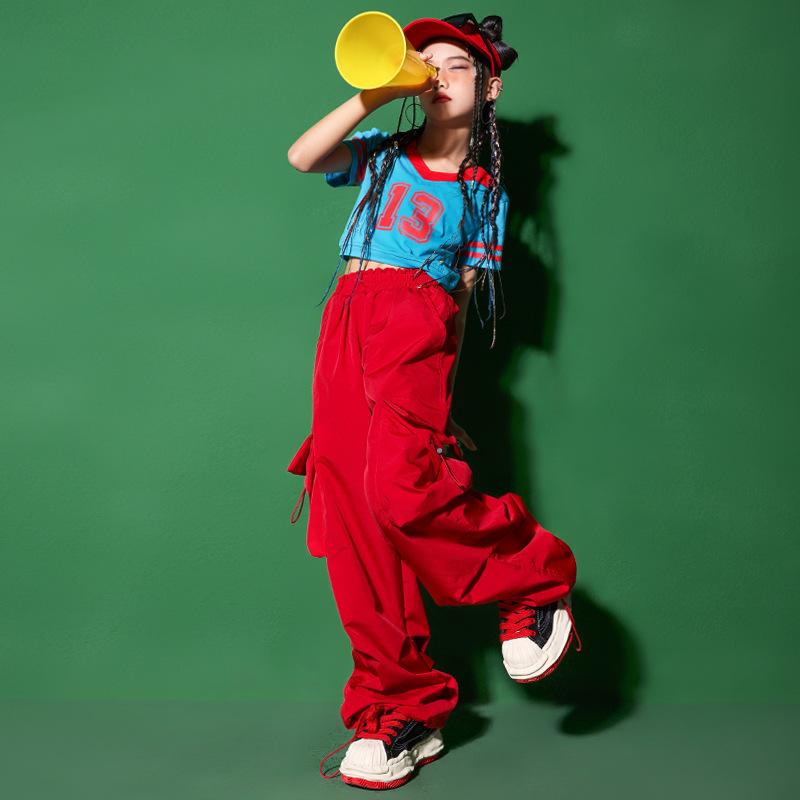 少女 ジャズ ダンス 服 ストリート パフォーマンス トップス セット 子供 ヒップホップ ステージ ステージ 快適 パンツ